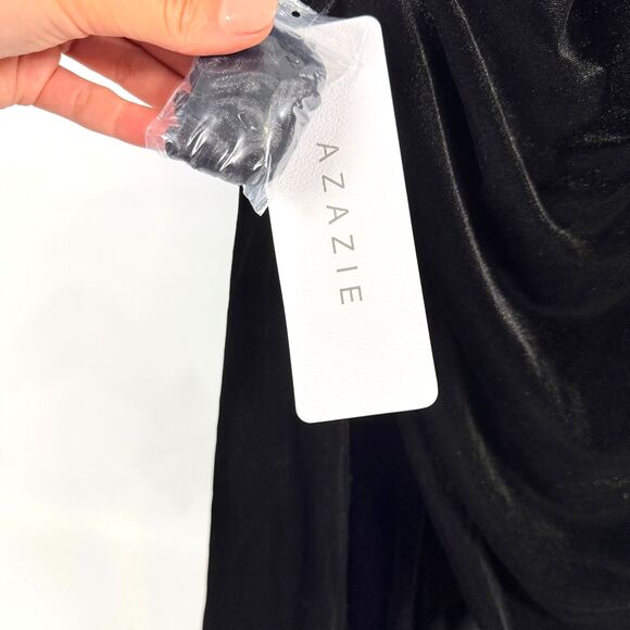 NWT Azazie Amyra A2 Black Stretch Sheath Off Shoulder Velvet Convertible Dress - Picture 7 of 14